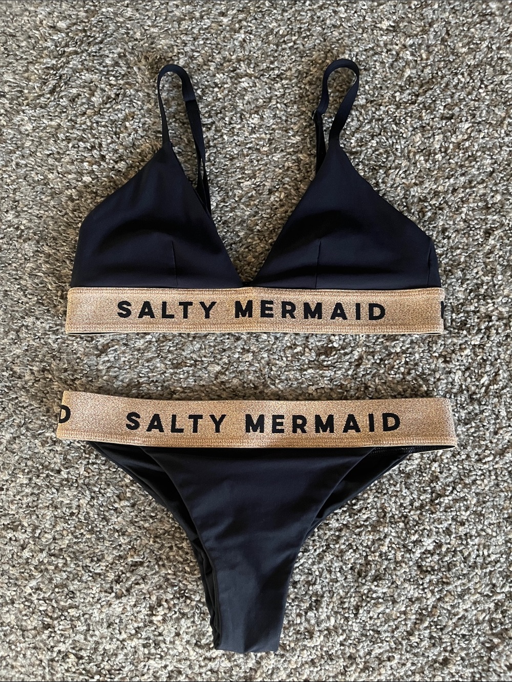 Salty Mermaid Black and Bronze Metallic Bikini set size M